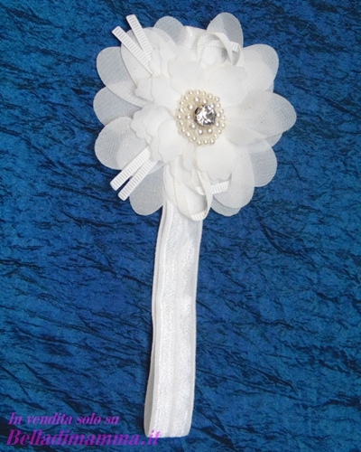 Fascia Capelli Neonata Battesimo con fiore in chiffon