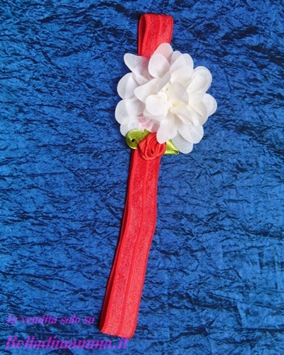 Fascia Capelli Neonata Elegante rossa con fiore in chiffon crema