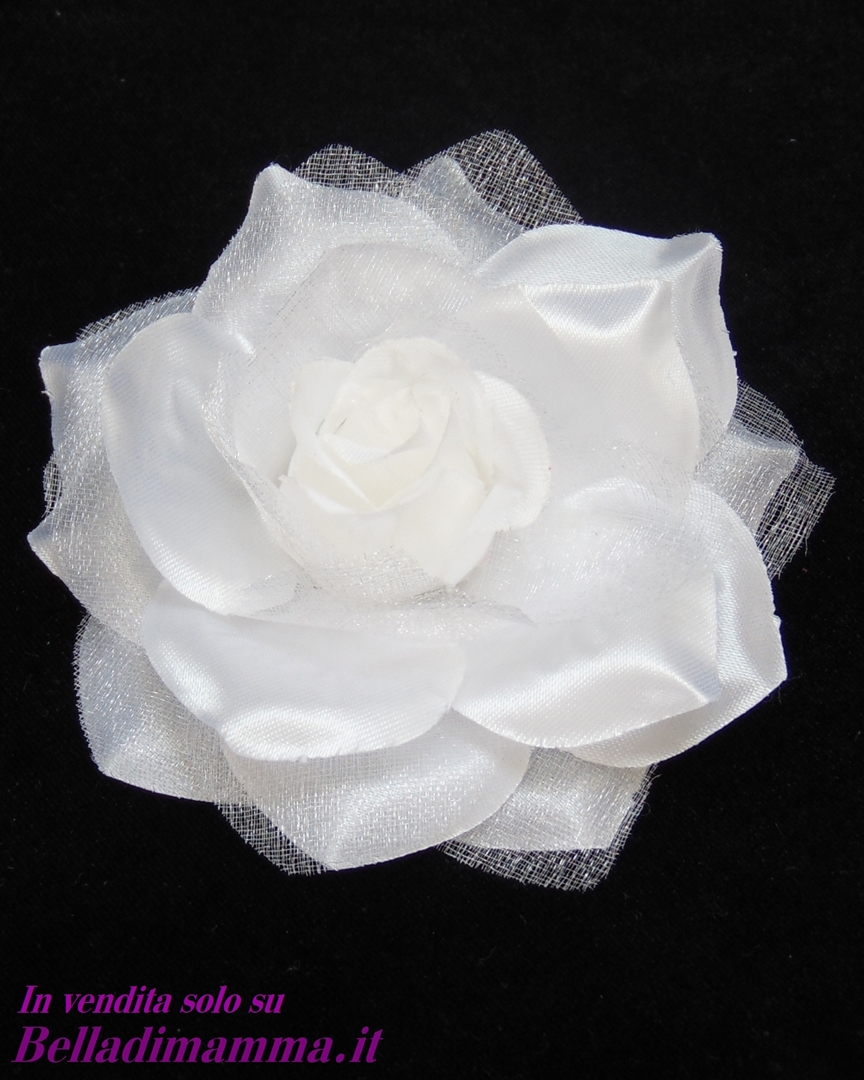 Spilla in Tessuto Abiti Eleganti Bianca a forma di fiore