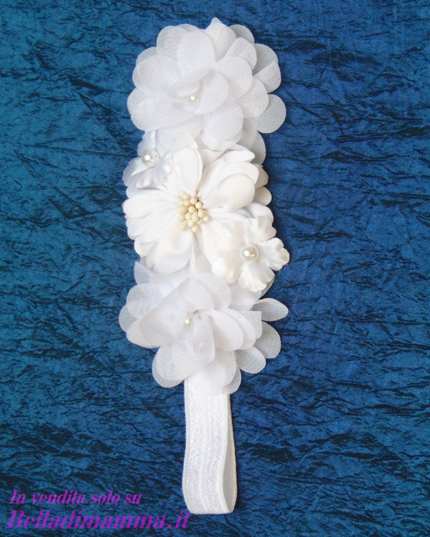 Fascia Neonata Battesimo bianca con fiori