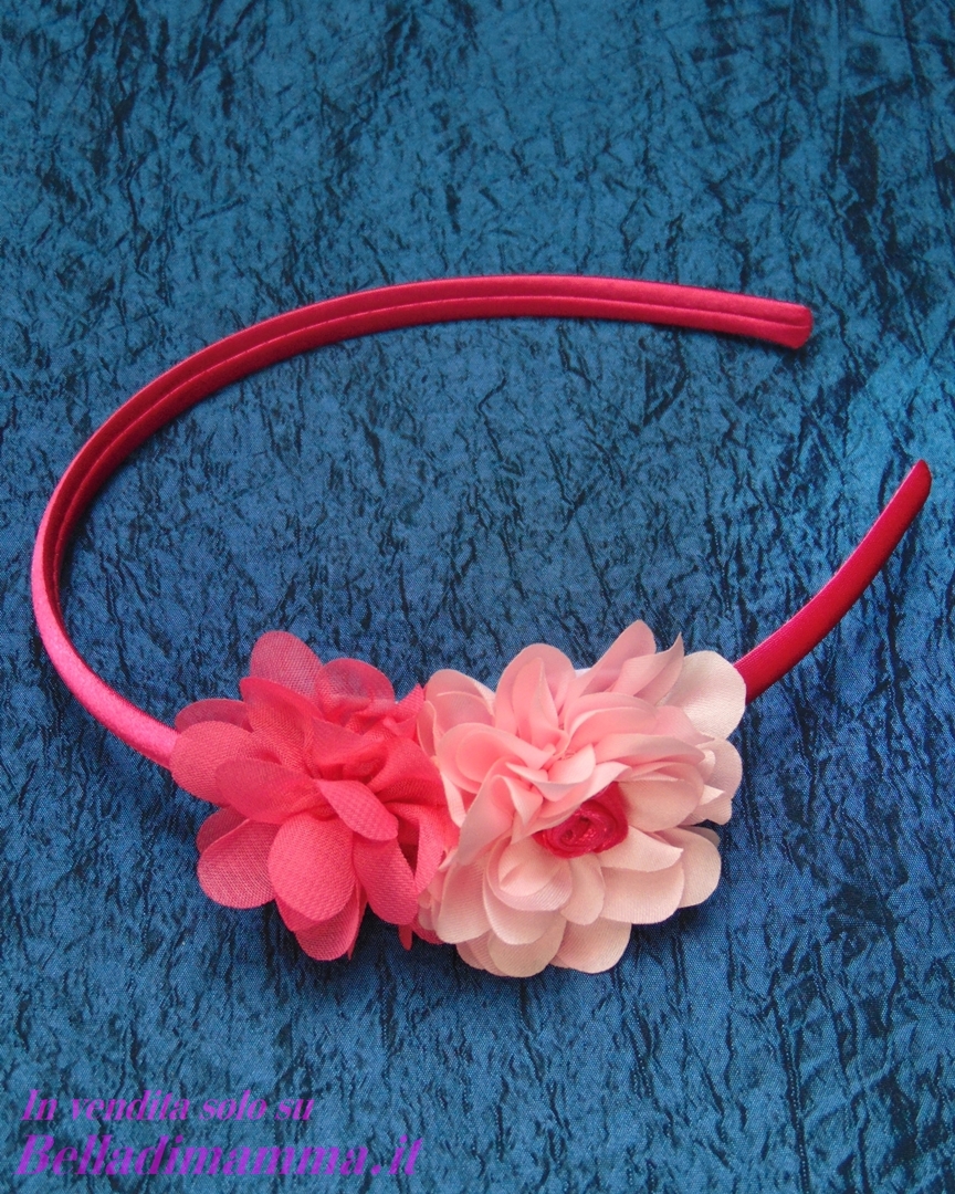 Cerchietto Per Cerimonia Bambina con fiori fucsia e rosa