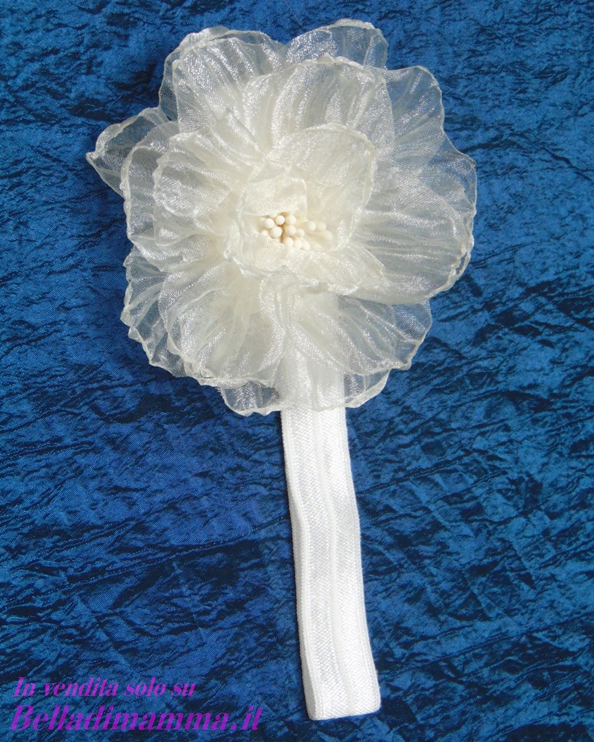 Fascia Capelli Neonata Elegante con grande fiore panna