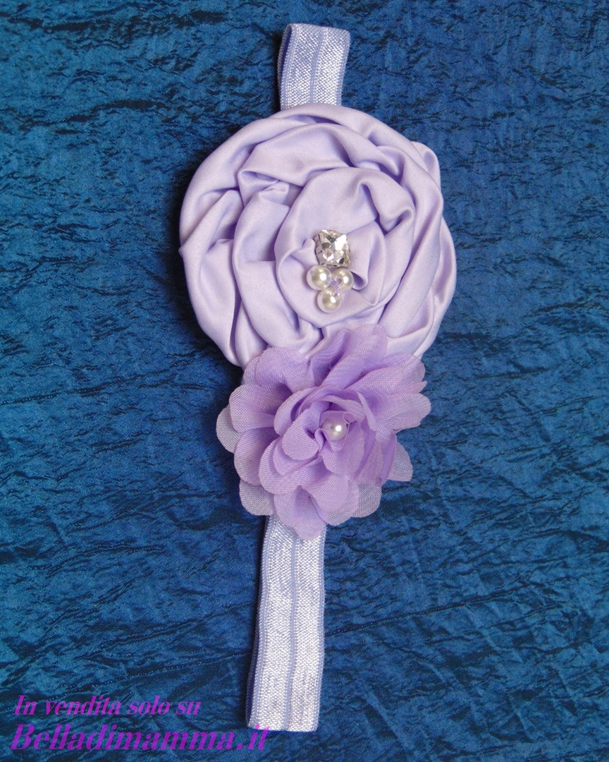 Fascia Capelli Neonata Elegante lilla con fiori